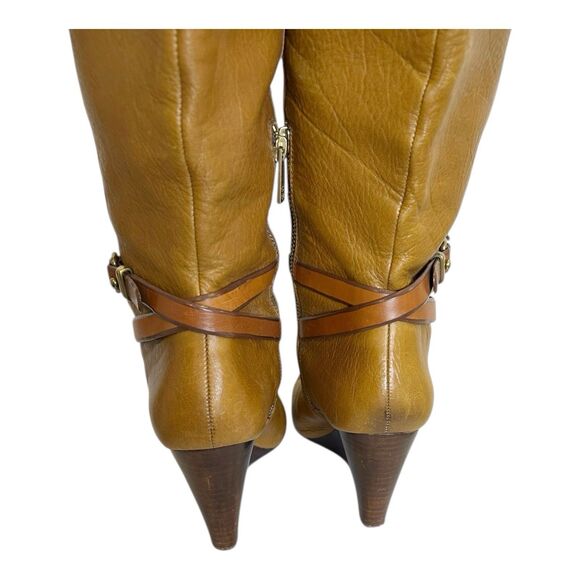 Coach Adair Pebble Grain Wedge Boots Sz 9 Saddle Color - Picture 4 of 4